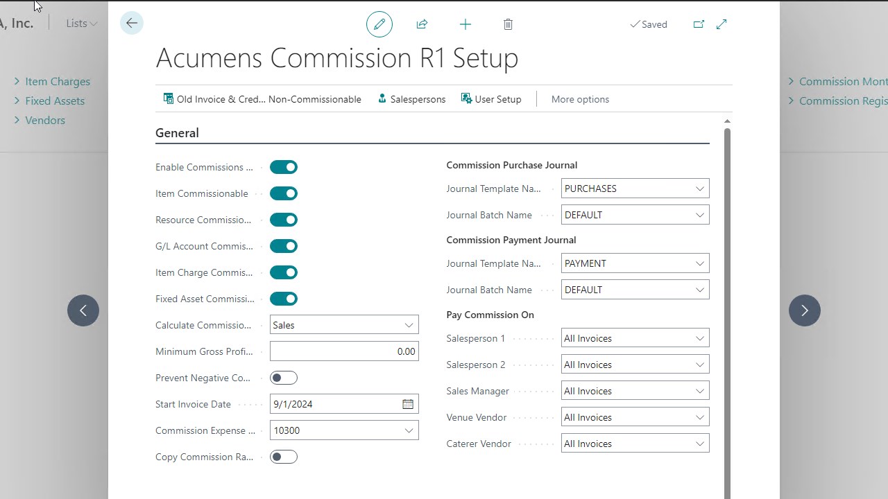 Acumens Commission R1 Setup