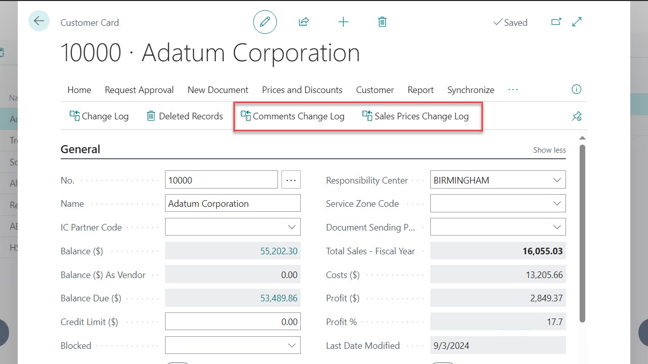 Comments Change Log and Sales Prices Change Log