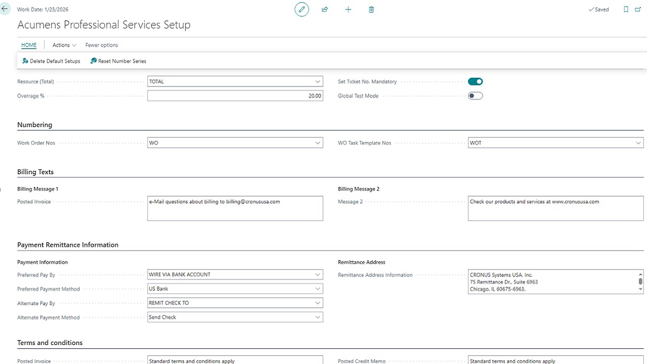 Acumens Professional Services Setup