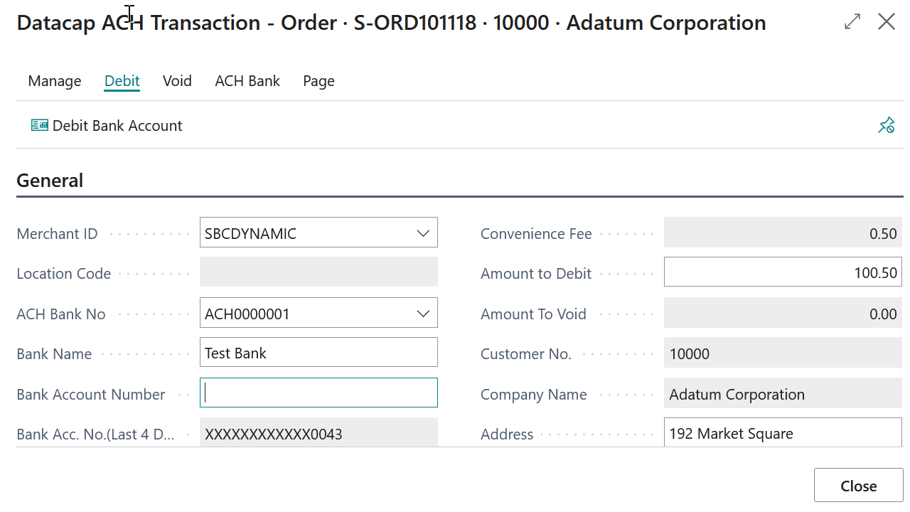 Datacap ACH Transaction