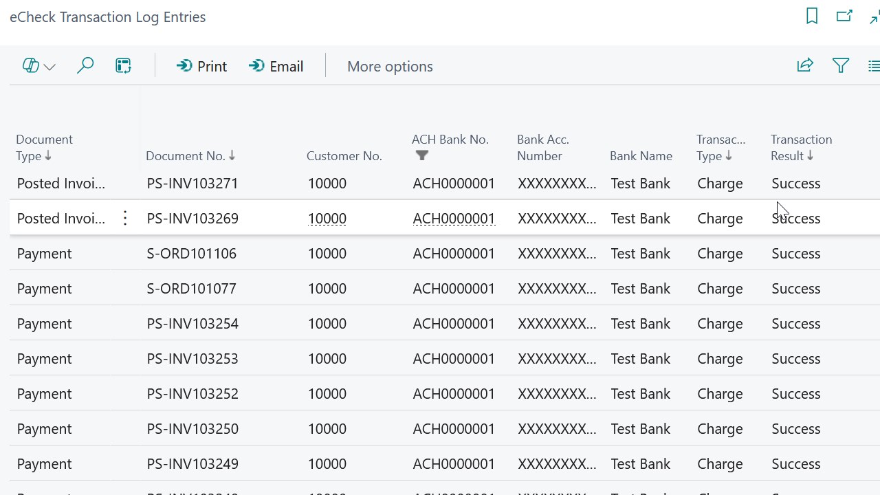 eCheck Transaction Log Entries