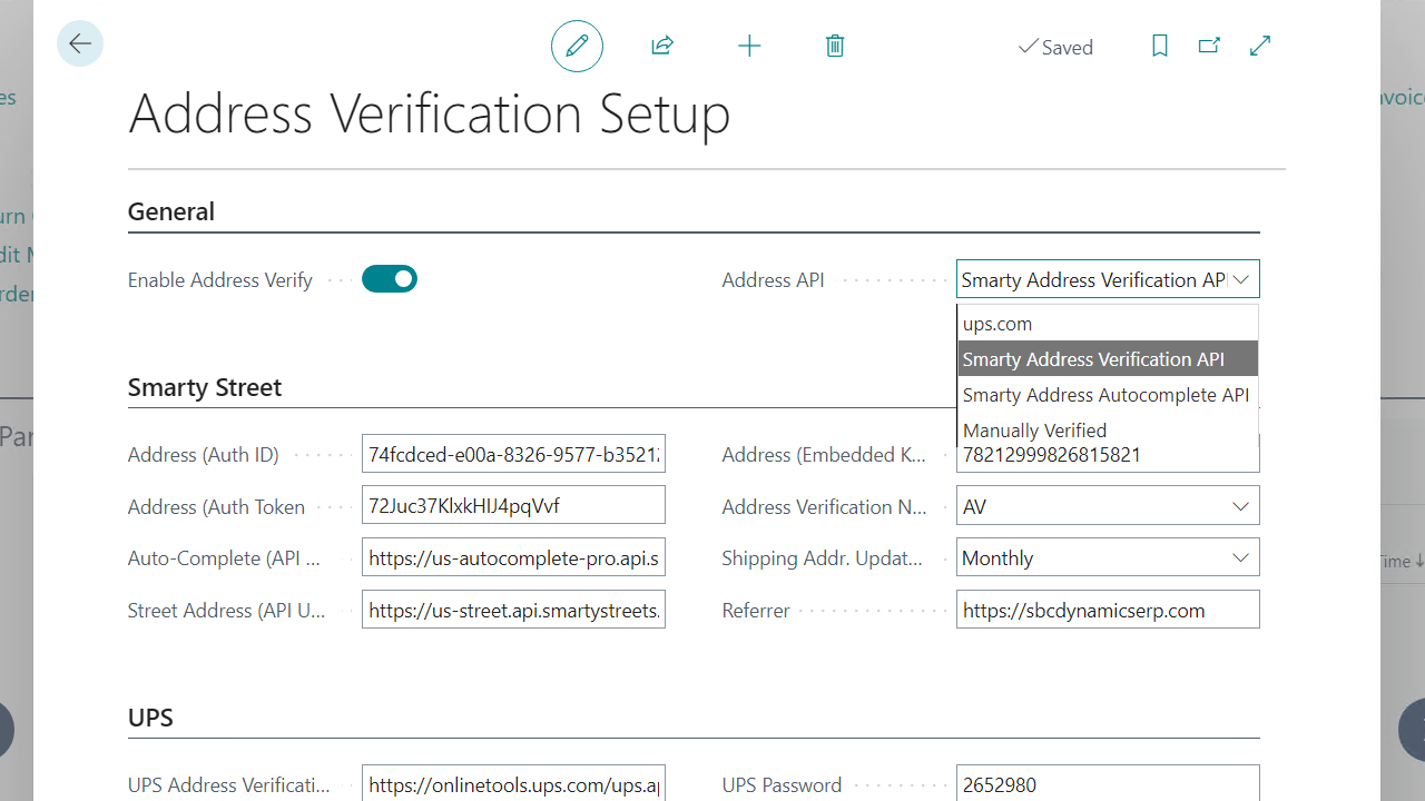 Address Verification Setup