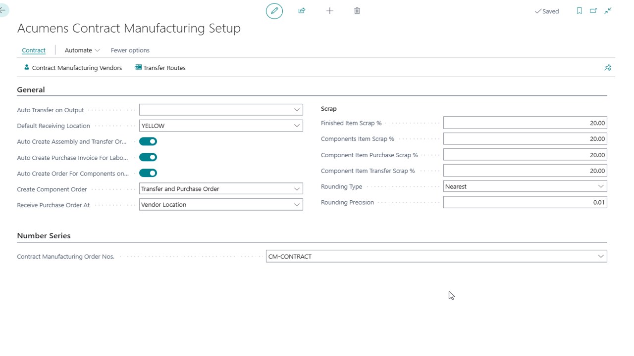 Acumens Contract Manufacturing Setup