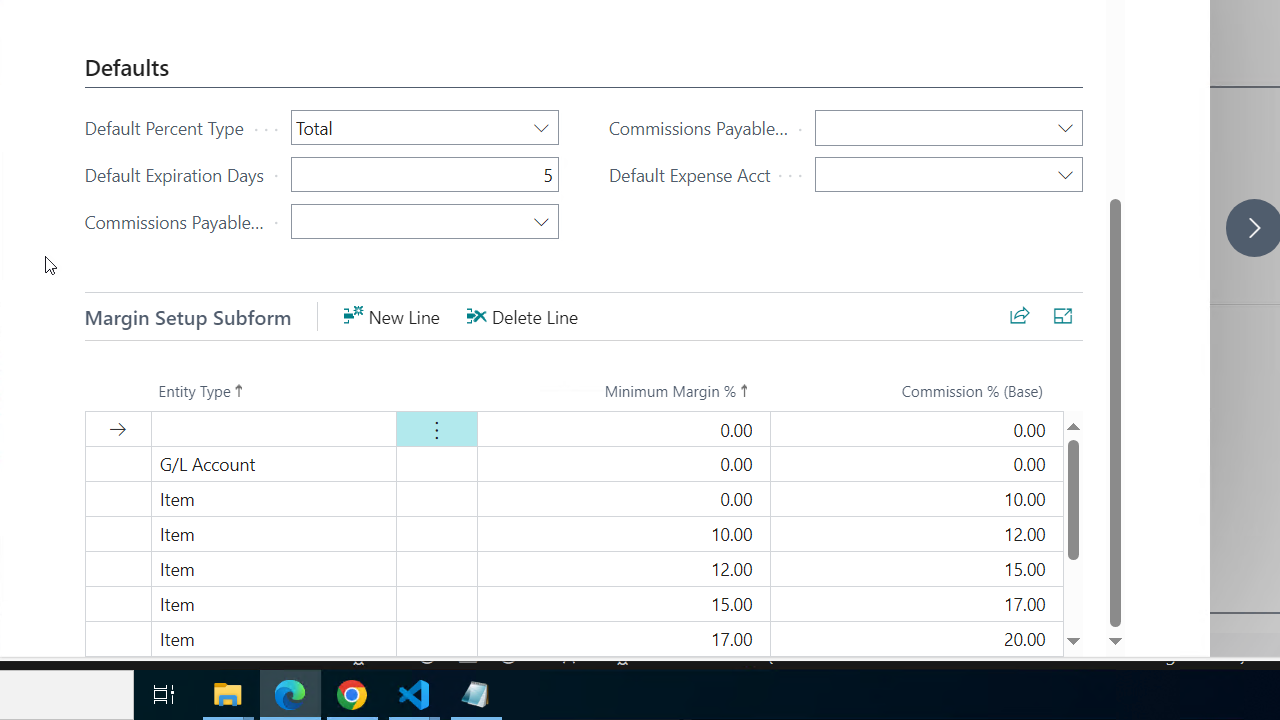 Margin Setup Subform